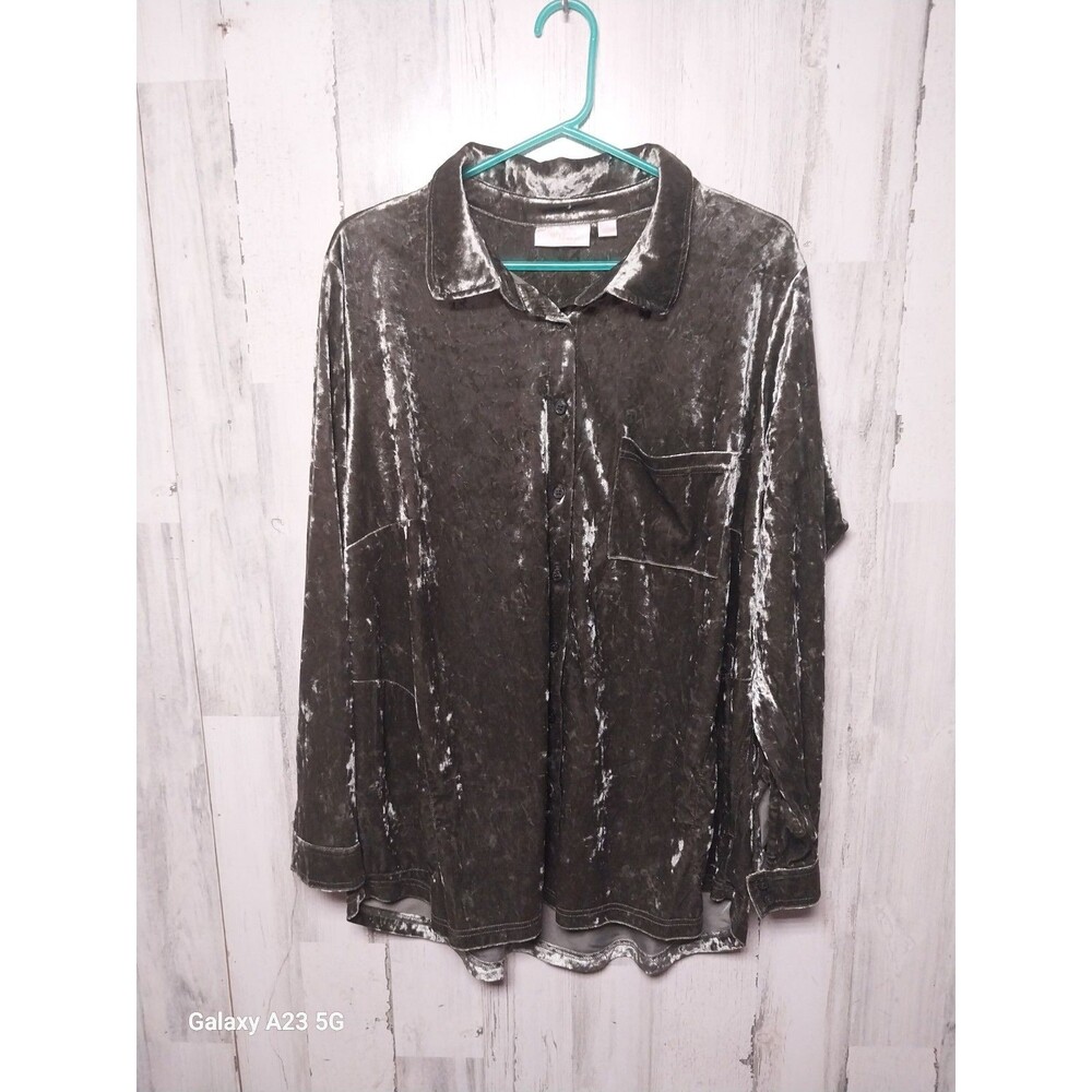 Belle by Kim Gravel Velvet Big Shirt with Pocket Green Size 1X